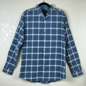 Lucky Brand Button Up Shirt Men's Sz L Classic Fit Worn Washed Long Sleeve Blue